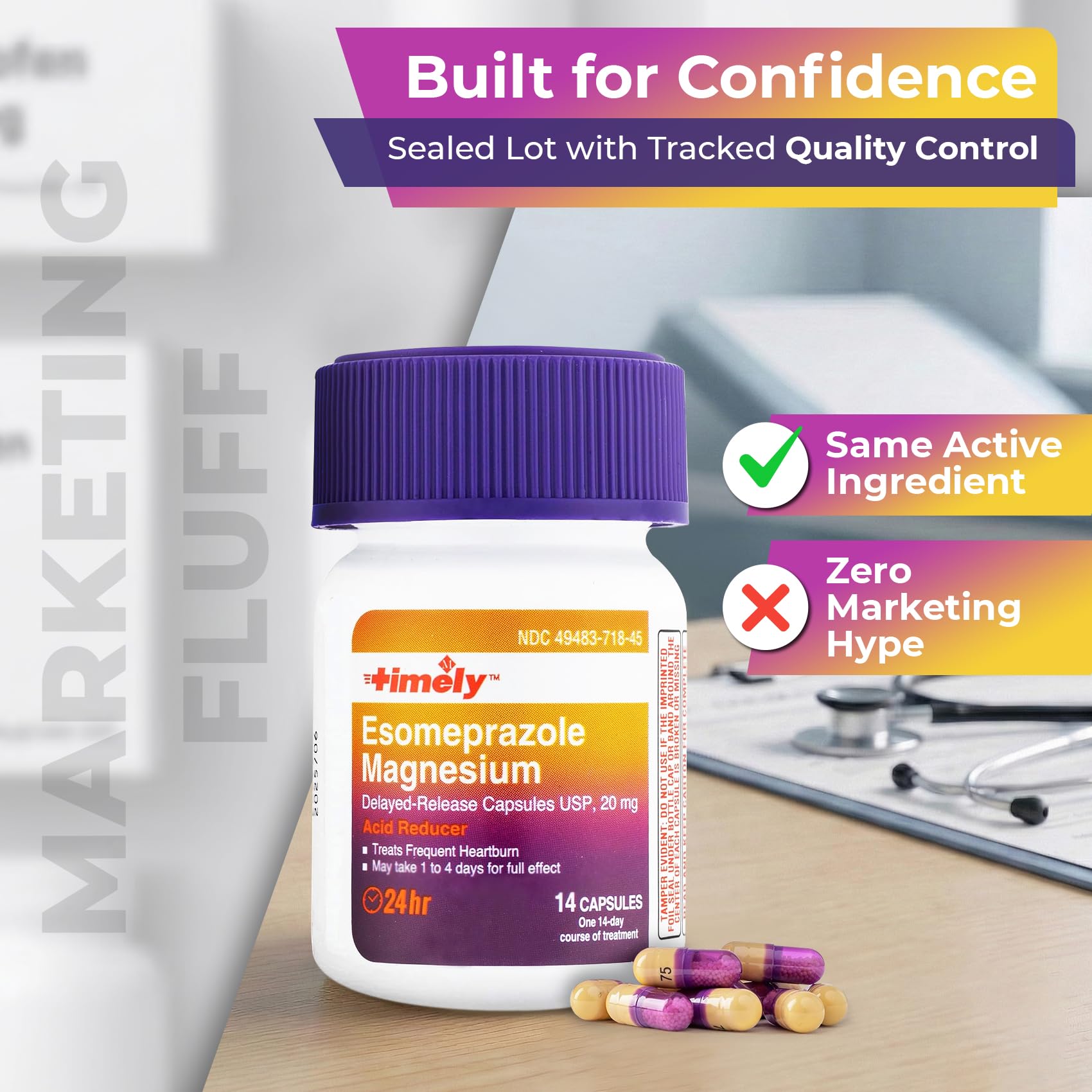 TIME-Cap Labs 42 Capsules Esomeprazole Magnesium 20mg Delayed Release - Acid Reducer & Frequent Heartburn Relief for Adults, Helps with Acid Reflux & Heartburn TIME-CAP LABS, INC. buy supplements Au