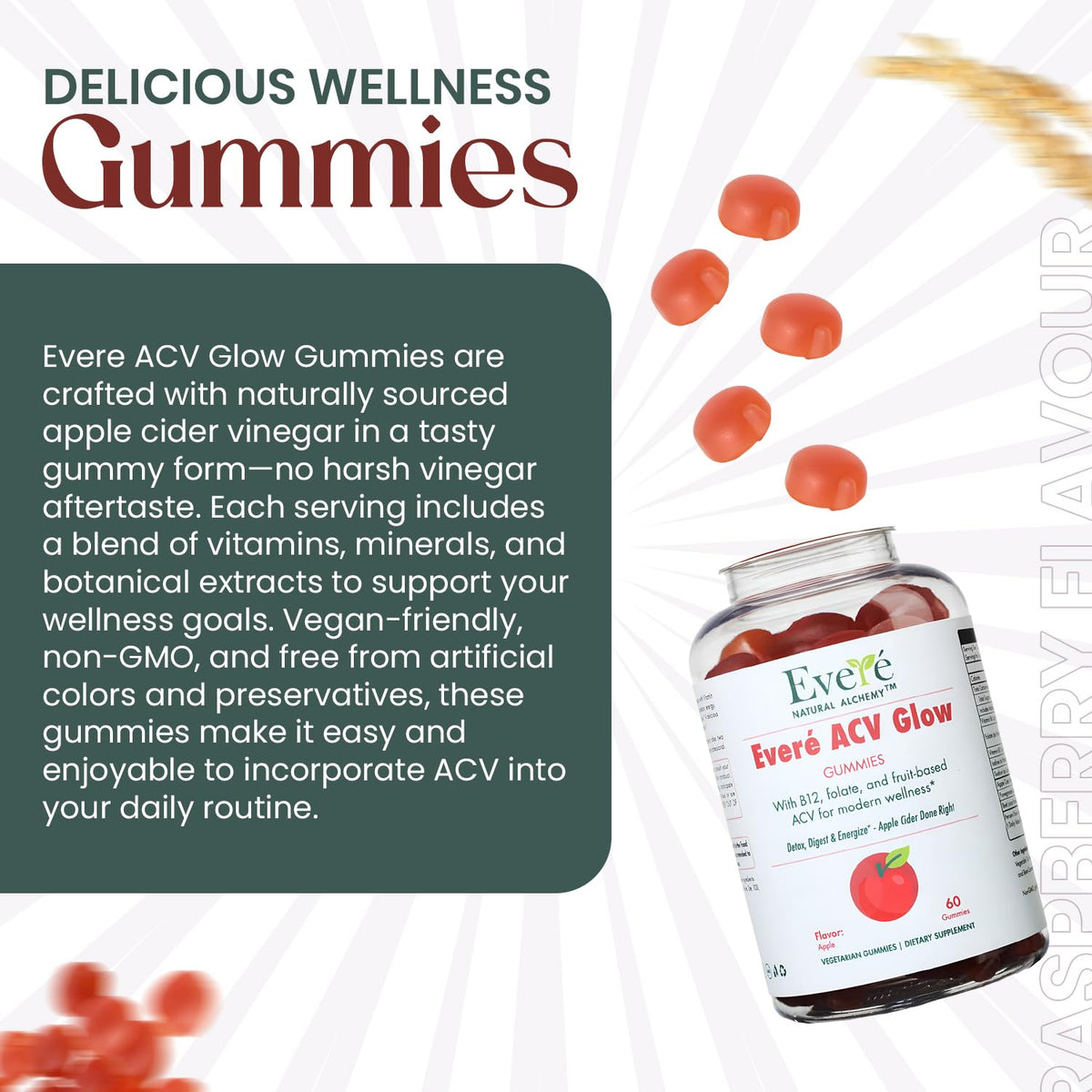 Everé ACV Glow Gummies – Apple Cider Vinegar with B12, B6, Iodine, Folate, Beetroot & Pomegranate – Daily Wellness Support for Energy & Balance The EverÉ Natural Alchemy buy supplements Au