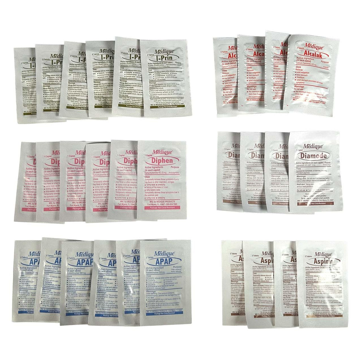 Rescue Essentials Medications Dose Pack–First Aid Refill Kit with Ibuprofen, Acetaminophen, Aspirin, Antihistamine, Anti-Diarrheal & Antacid– Compact Emergency Travel & IFAK Supply-1 Module (30 Doses) Rescue Essentials buy supplements Au