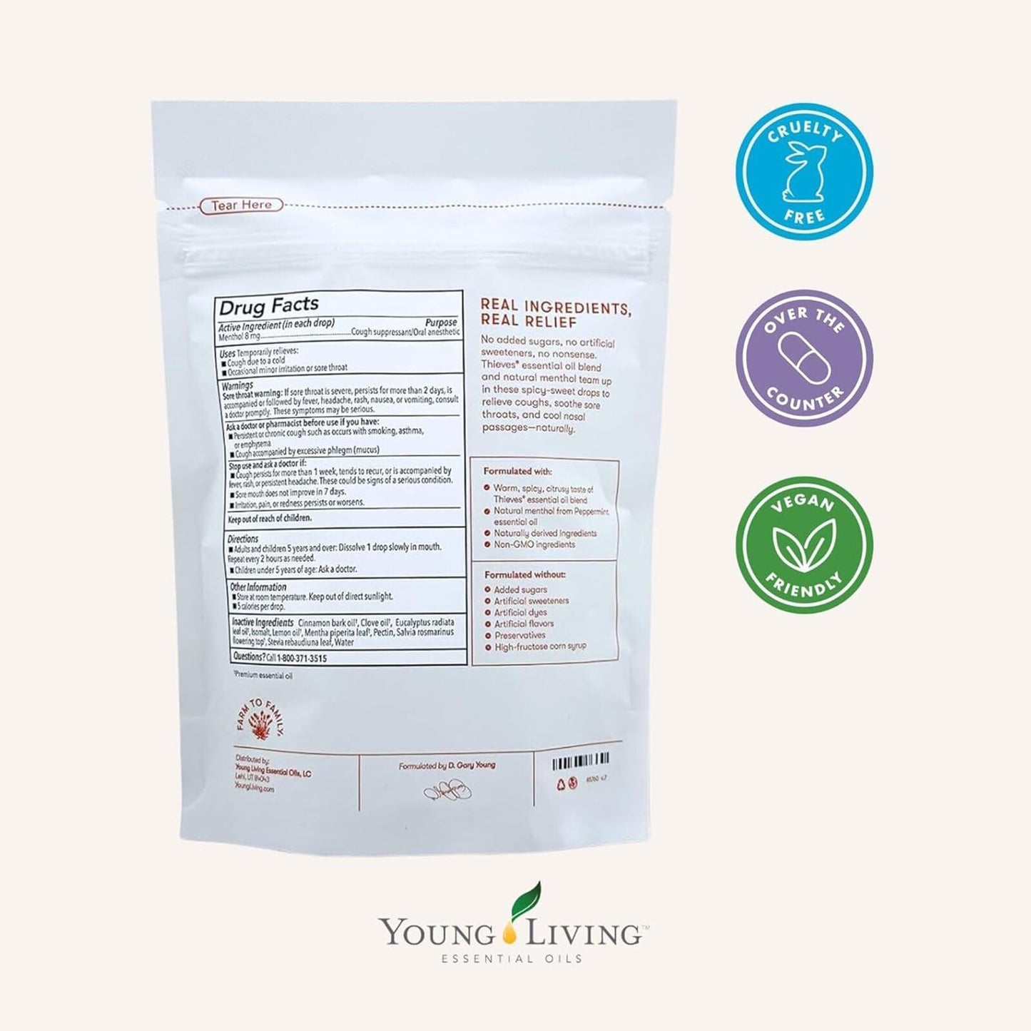 Young Living Thieves Cough Drops | 30 ct | Cinnamon & Menthol Flavor | with Thieves Essential Oil Blend of Lemon, Clove, Eucalyptus, Rosemary, & Peppermint | Sugar Free | Cooling Throat Comfort