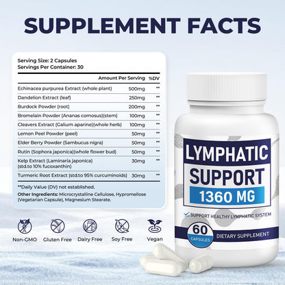 Lymphatic Drainage Supplements for Lymph System Cleanse & Immune Support, Lymphatic Support Supplement, Detox & Liver Health, Natural Herbal Blends with Echinacea, Dandelion, Burdock, 60 Capsules SOPMYBFRU buy supplements Au