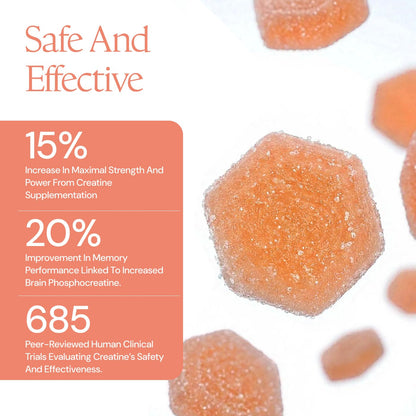 Create Creatine Monohydrate Gummies for Men & Women, Boost Focus, Strength, and Endurance, Anti-Melting Formula, Vegan, Gluten-Free, Non-GMO, 1.5g of Creatine per Gummy (Orange)