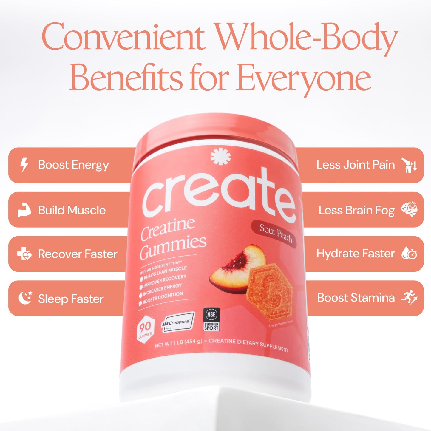 Create Creatine Monohydrate Gummies for Men & Women, Boost Focus, Strength, and Endurance, Anti-Melting Formula, Vegan, Gluten-Free, Non-GMO, 1.5g of Creatine per Gummy (Sour Peach) Create buy supplements Au