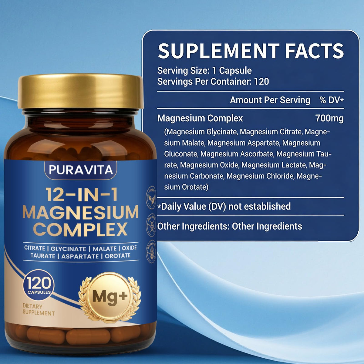 Puravita Magnesium Complex - Puravita 12 in 1 Magnesium Supplement with Glycinate, Citrate, Malate, Oxide, Taurat & More for Muscle, Nerve & Sleep Support, 120 Count PURAVITA buy supplements Au