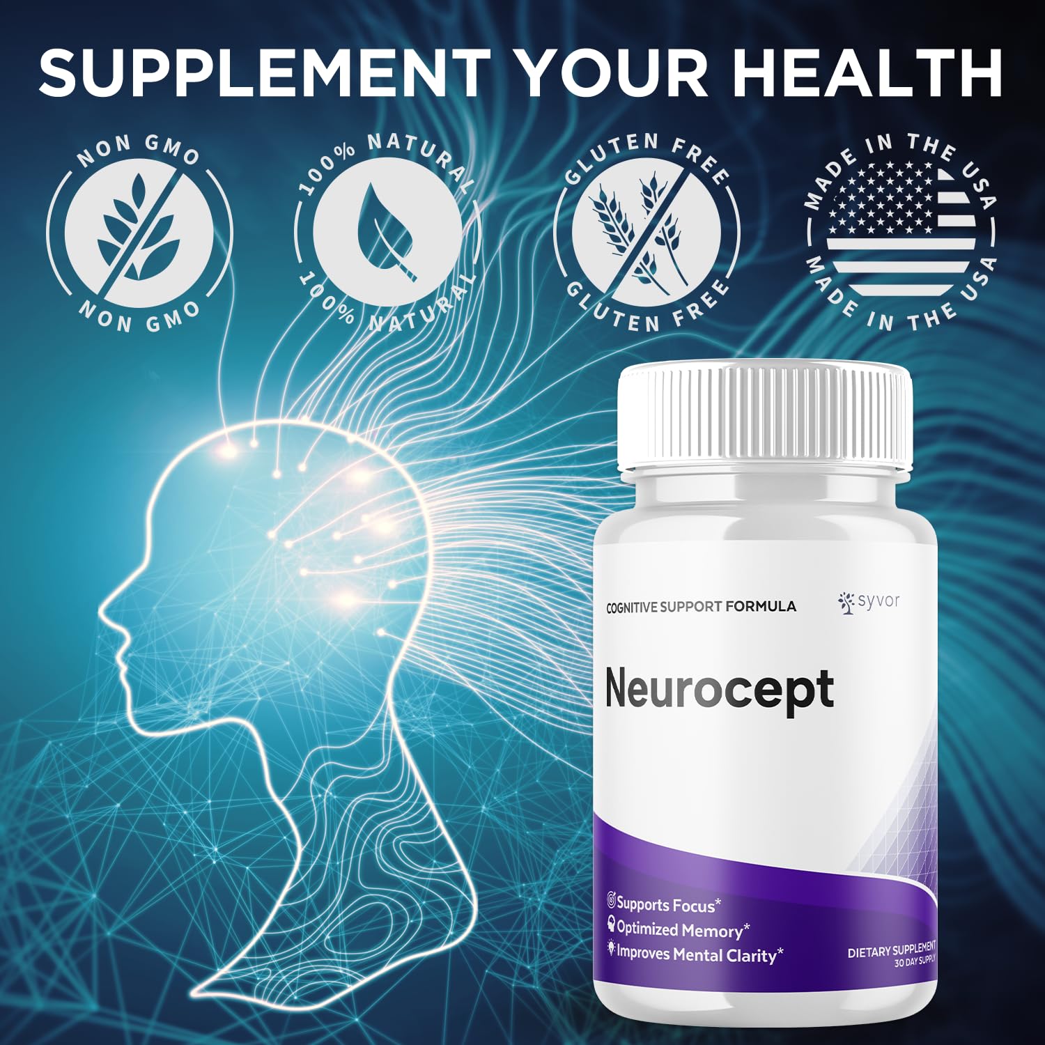 Neurocept Capsules, Official Neurocept Brain Supplement Pills with All Natural Ingredients, Advanced Formula Support Pills with Maximum Strength Premium Vitamins for Women and Men (60 Capsules) SyvorBuy Supplements Australia