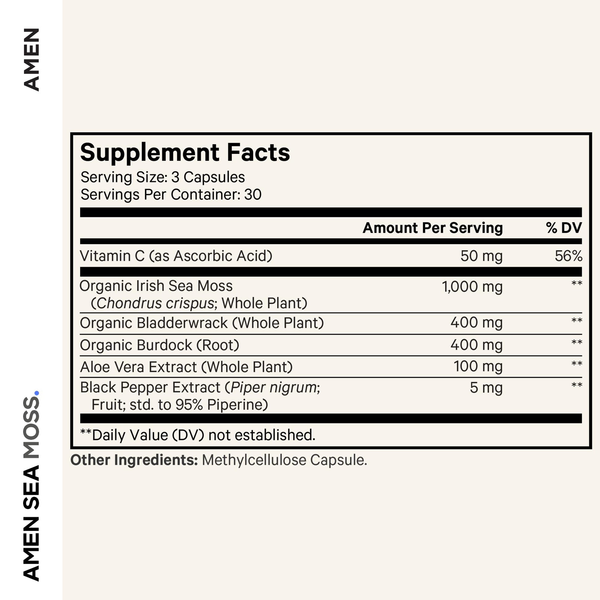 Amen Sea Moss Supplement - 1000mg Organic Irish Sea Moss, Bladderwrack, Burdock - Vitamin C, Aloe Vera, Black Pepper - Seaweed Superfood, Vitamins, Minerals, and Antioxidants - Non-GMO - 90 Capsules AmenBuy Supplements Australia