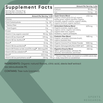 Sports Research® Organic Pineapple Coconut Greens - Digestive Health, Natural Energy & Mood Support* - Certified Organic Powder - 20 Servings Sports Research buy supplements Au