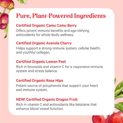 PURE SYNERGY Pure Radiance C | Organic Vitamin C Capsules | 100% Natural, Whole Food, Non-GMO Supplement with Organic Camu Camu | for Immune and Collagen Support (90 Capsules)