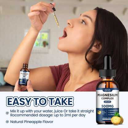 Triple Magnesium Complex Supplement-Magnesium Glycinate, Citrate, Malate Liquid Drops 500mg with Ashwagandha, L-Theanine, Vitamin B6 for Calm, Stress Relief, Sleep, Muscle Support-Pineapple Flavor dilib buy supplements Au