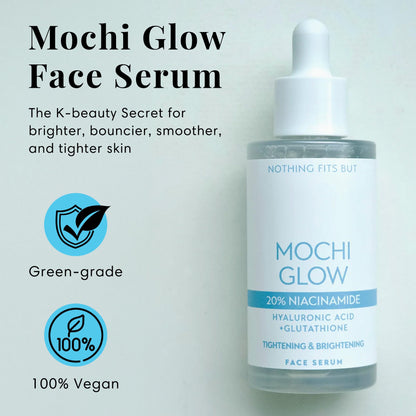 Mochi Glow 20% Niacinamide Serum for Face, High Potency Pore Tightening Skin Serum with Hyaluronic Acid & Glutathione, Anti-Aging Serum for Dark Spots & Fine Lines, Korean Skincare, 50ml/1.7fl.oz.