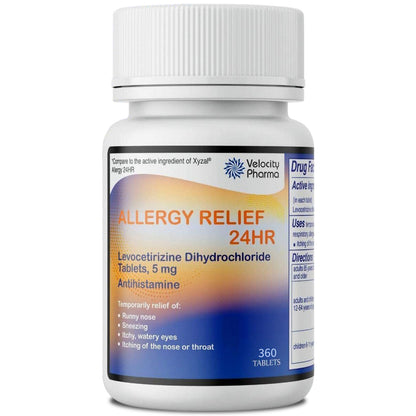 Velocity Pharma Levocetirizine Dihydrochloride 5mg USP Tablets, 24 Hour Allergy Relief Non-Drowsy Antihistamine, 360 Count Velocity Pharma buy supplements Au
