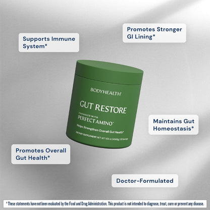 BodyHealth Gut Restore with PerfectAmino, ImmunoLin, and Humic Acid - Gut Health Supplement for Digestive and Immune Support - Unflavored - 30 Servings