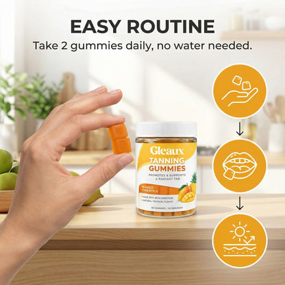 DXWXH Gleaux Tanning Gummies, Tanning Gummies for Women, Sunless Radiance Support with Beta Carotene, Astaxanthin & Lycopene, for Skin Health & Complexion Support, Mango Pineapple Flavor, 60 Gummies DXWXH buy supplements Au
