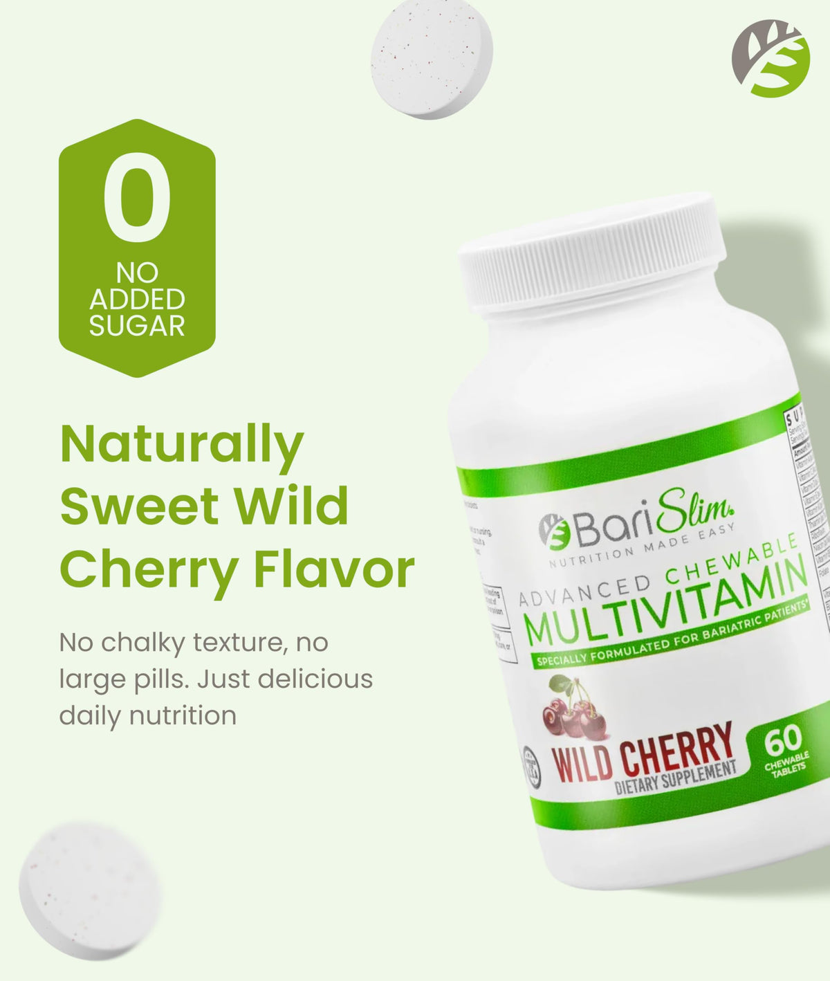 BariSlim Advanced Chewable Bariatric Multivitamin Tablets - Bariatric Vitamin and Supplement for Post Bariatric Surgery Including Gastric Bypass and Gastric Sleeve | Wild Cherry (60 Count) BariSlim buy supplements Au