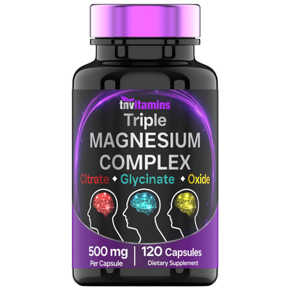 Triple Magnesium Complex Supplement 500mg: Magnesium Glycinate, Citrate, & Oxide - 120 Capsules (4 Month Supply!) | 1 Capsule Serving Provides 125% Daily Value | Non-GMO, Made in The USA! tnvitamins buy supplements Au