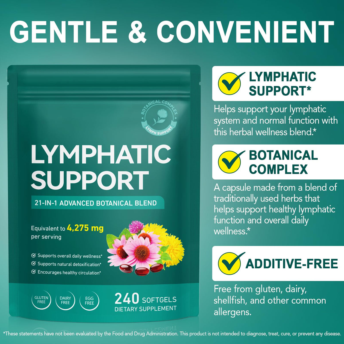 Lymphatic Drainage Supplements, Lymph System Support Supplement for Women & Men, Natural Herbal Blends with Echinacea, Dandelion, Burdock Root for Lymph System - 240 Softgels DLOMFVFQ buy supplements Au