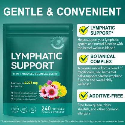 Lymphatic Drainage Supplements, Lymphatic Support Softgels for Immune Health, Plant-Based Formula with Echinacea, Burdock Root, Elderberry, Bromelain, Turmeric, 240 Softgels UXENPHXF buy supplements Au