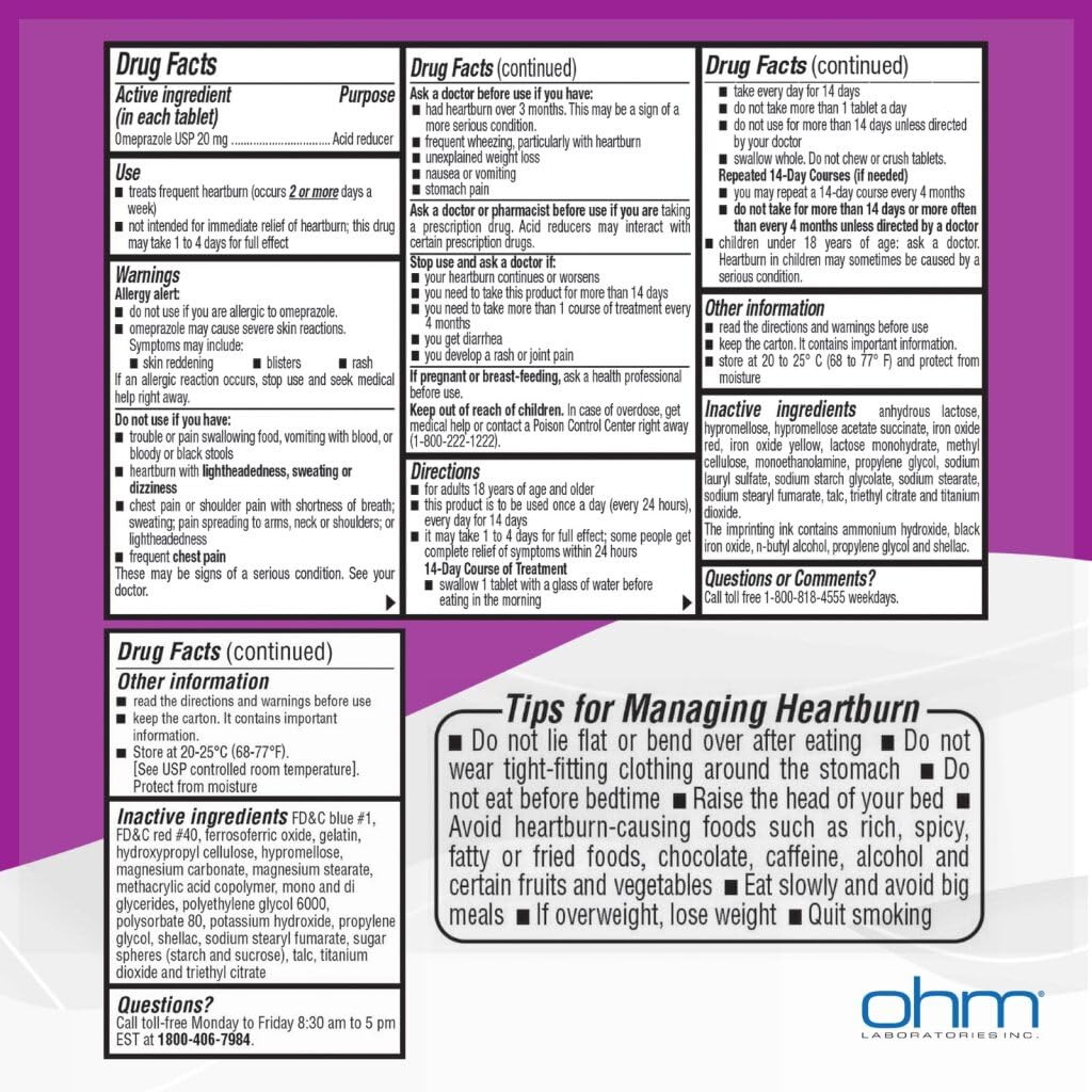 Ohm Omeprazole Delayed-Release Tablets, 20mg Acid Reducer, Treats Frequent Heartburn (12 Weeks of Supply, 84, Count) Ohm buy supplements Au