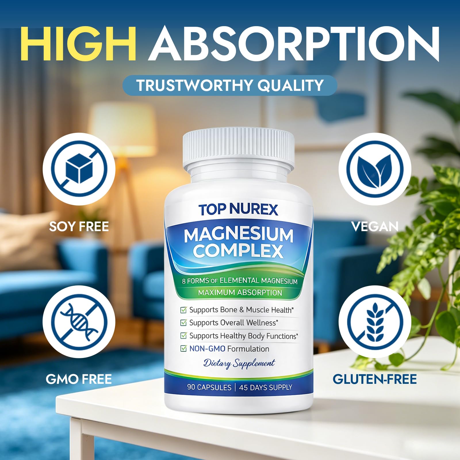 Top Nurex Magnesium Complex 1000 mg, 8-Source Magnesium Blend with Glycinate, Citrate, Malate & Taurate, Vegan Formula, Non-GMO, 90 Capsules Top Nurex buy supplements Au