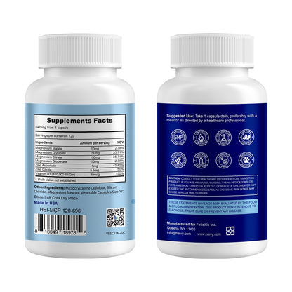 Heivy 4 in 1 Magnesium Complex with Zinc & Vitamin D3, 320mg Elemental Magnesium (Glycinate/Citrate/Gluconate/Malate), 120 Capsules (4 Months Supply), Vegan, Non-GMO, Gluten-Free, 3rd Party Tested Heivy buy supplements Au