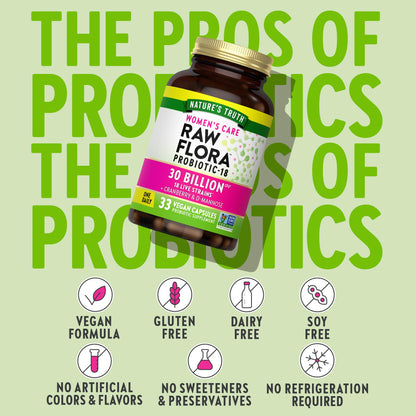 Raw Flora Probiotics for Women | 30 Billion CFU | 33 Capsules | with Cranberry and D-Mannose | Vegan, Non-GMO & Gluten Free Supplement Nature's Truth buy supplements Au