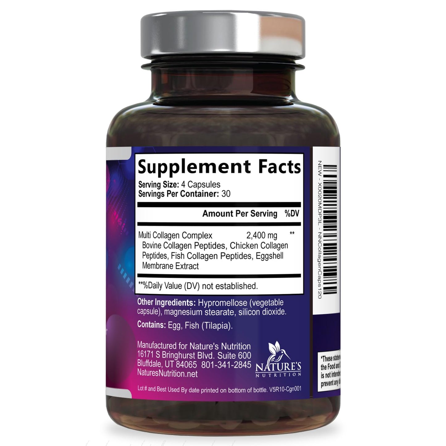 Multi Collagen Pills - Multi Collagen Complex 2400 mg Per Serving - Types I, II, III, V, X - Hydrolyzed Collagen Peptides Supplement - Hair, Skin & Nail Support - Bottled in the USA - 120 Capsules Nature's Nutrition buy supplements Au