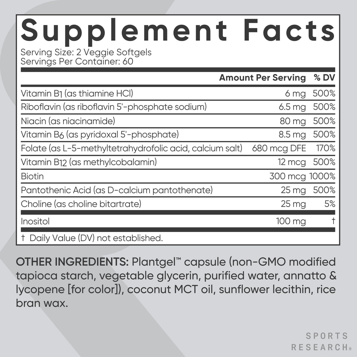 Sports Research® Vitamin B-Complex - Full Spectrum of B Vitamins with Methylated B12 & Folate - Gluten Free · Plant-Based · Non-GMO · Vegan-Friendly Formula - 120 Veggie Softgels Sports Research buy supplements Au