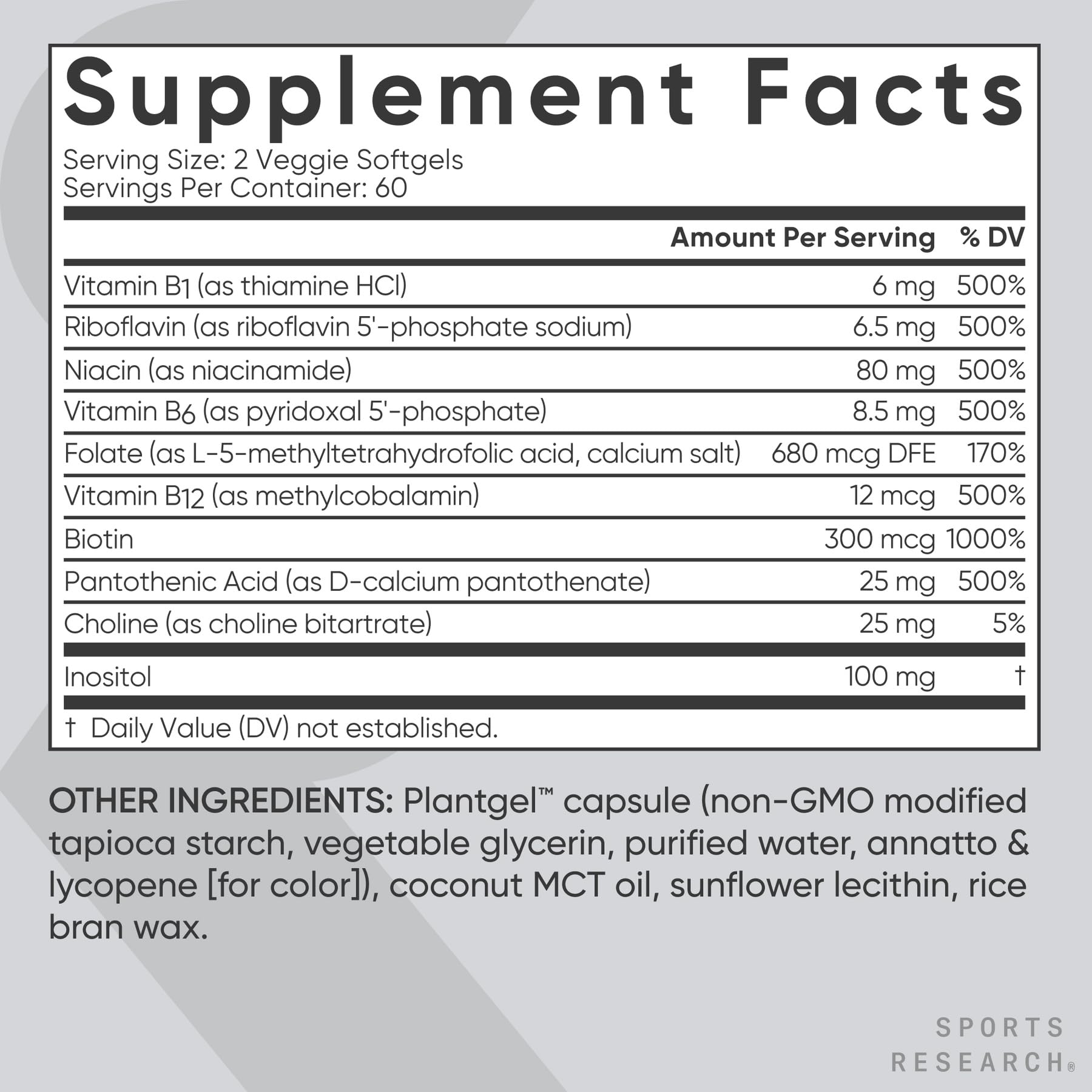 Sports Research® Vitamin B-Complex - Full Spectrum of B Vitamins with Methylated B12 & Folate - Gluten Free · Plant-Based · Non-GMO · Vegan-Friendly Formula - 120 Veggie Softgels Sports Research buy supplements Au