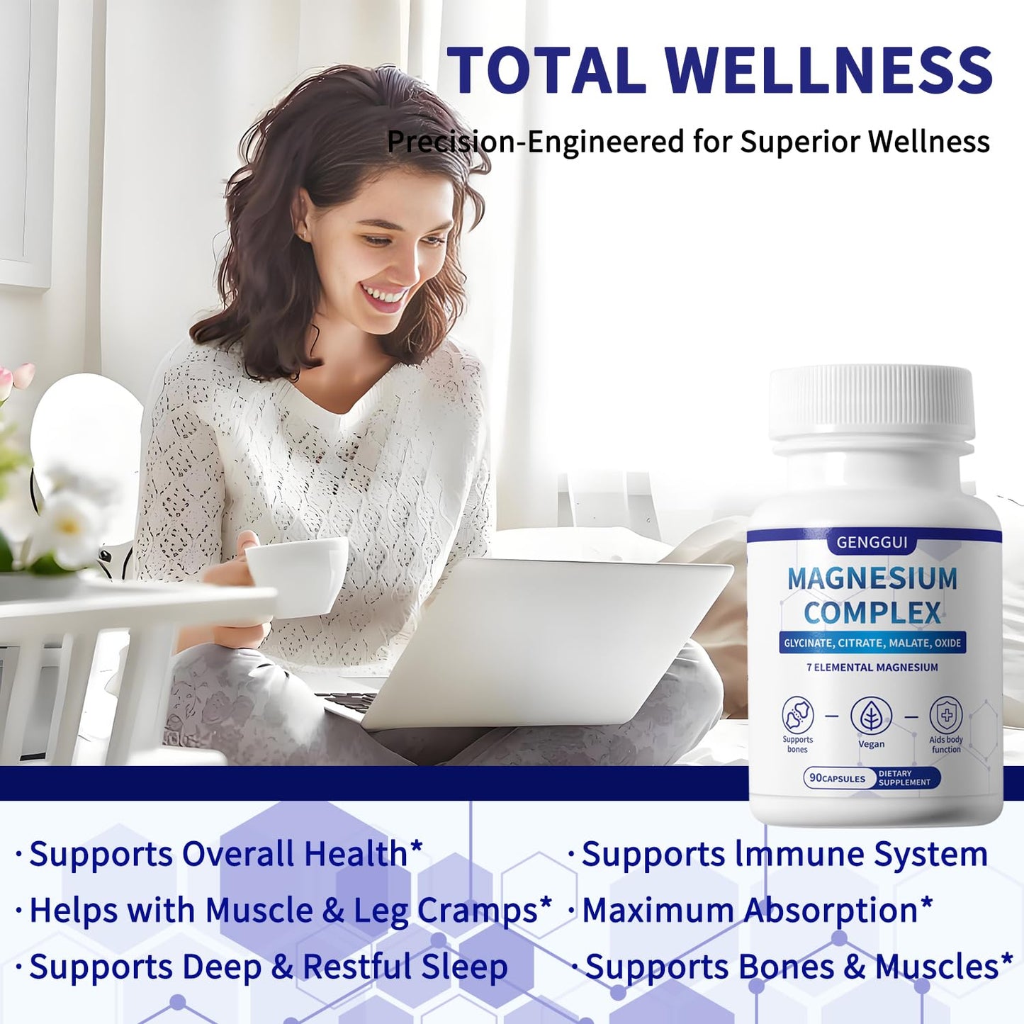Magnesium Complex 1000mg with 8 Types - Glycinate, Citrate, Malate - Supports Muscle Relaxation, Bone Health, Energy Production & Sleep - High Absorption, Non-GMO, Vegan Capsules, 90 Count (001) ZYGCDZ buy supplements Au