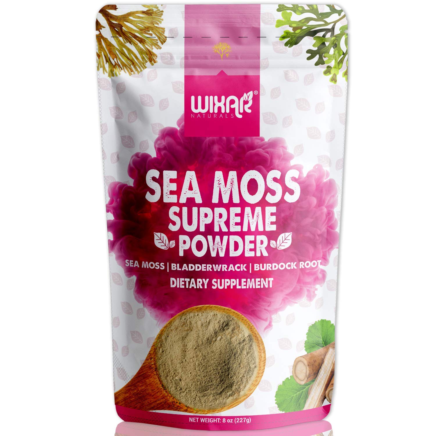 Wixar Wildcrafted Sea Moss Powder – (8 Ounces) – Natural Irish Sea Moss and Bladderwrack with Burdock Powder - Thyroid Support, Healthy Skin, Keto Detox, Joint Support Alkaline Supplements WIXAR NATURALSBuy Supplements Australia