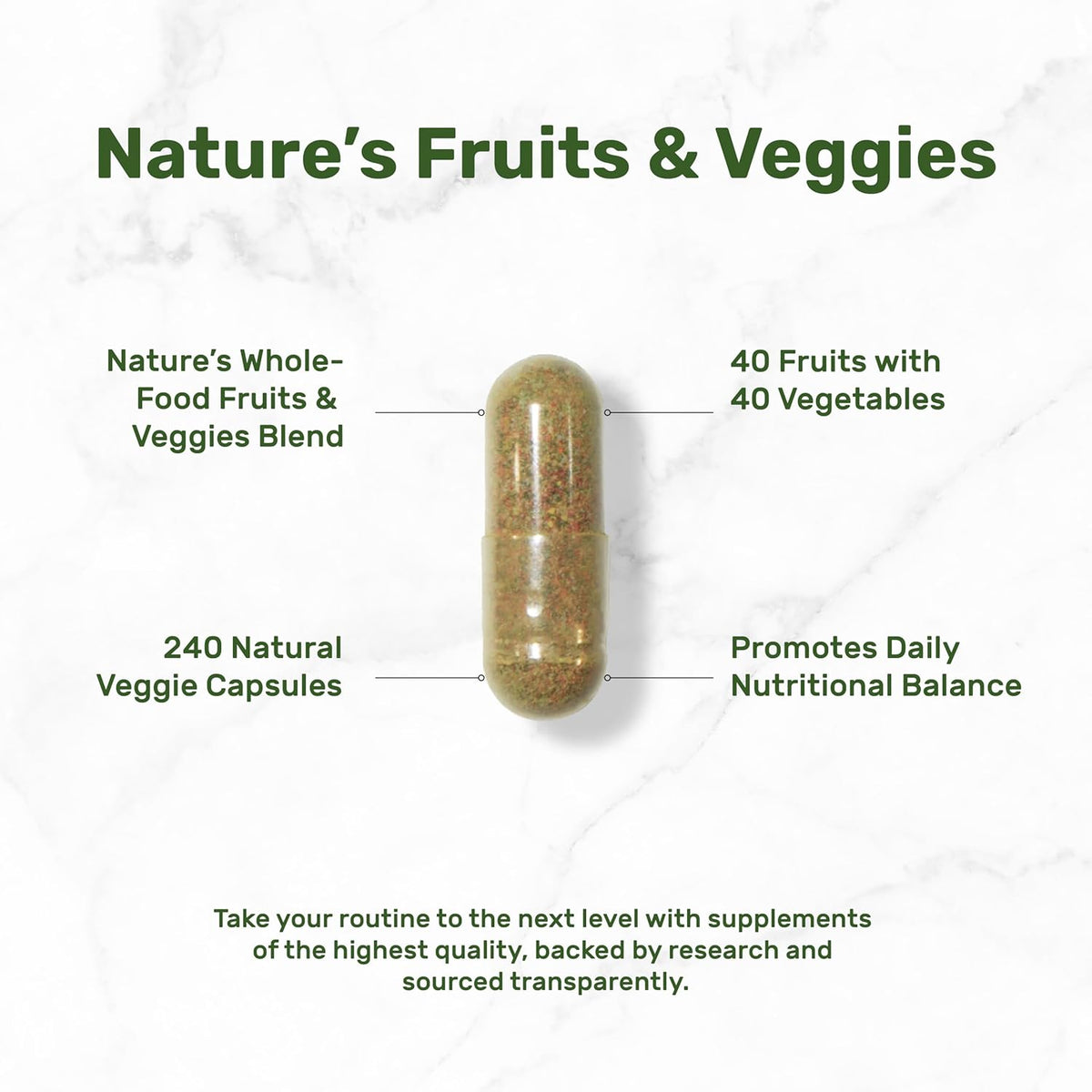Nature’s Fruits & Veggies Supplement, 240 Veggie Capsules – 80 Whole Food Superfoods for Daily Balance – 40 Fruits with 40 Vegetables and Greens – Non-GMO, Gluten Free
