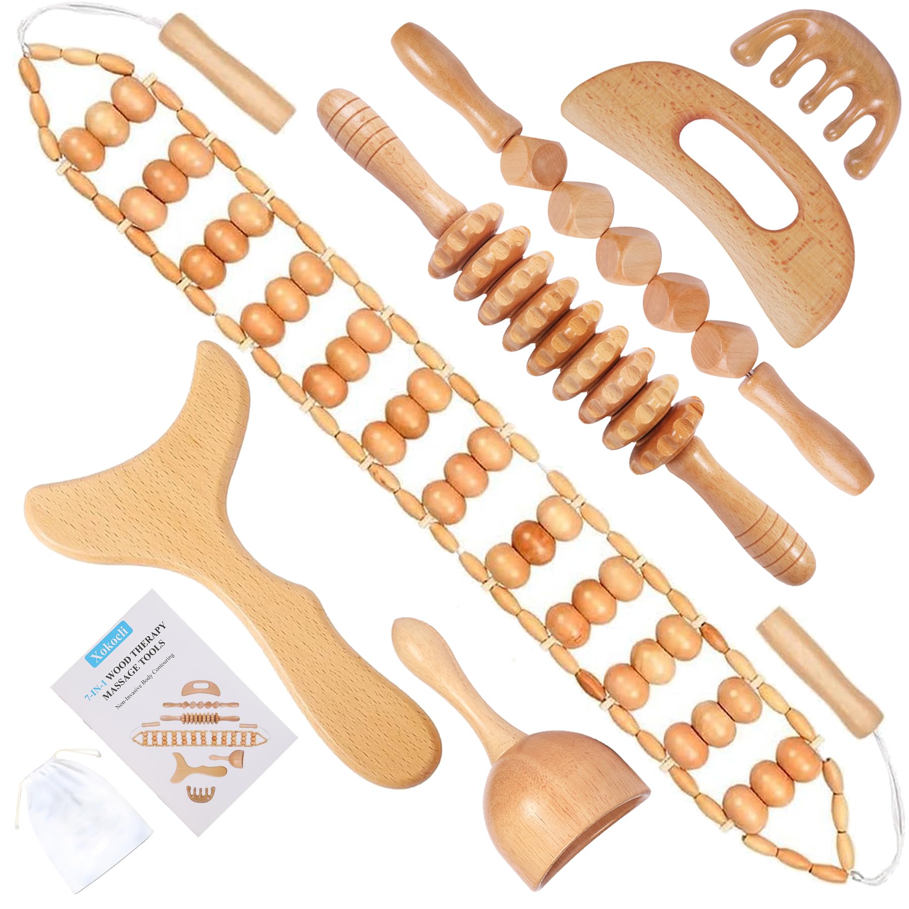 Xokocli 7-in-1 Wood Therapy Massage Tools Lymphatic Drainage Massager for Muscle Pain Relief | Maderoterapia Kit Body Sculpting Tools for Anti-Cellulite, Body Shaping Xokocli buy supplements Au