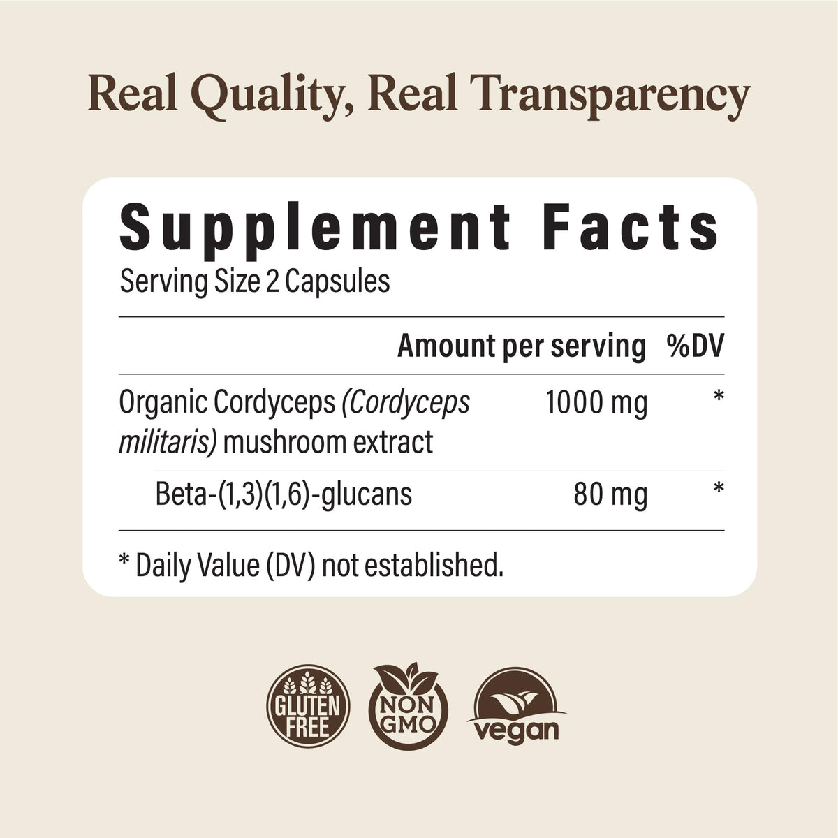 Real Mushrooms Supplement Capsules - Cordyceps Mushroom Powder Rich in Beta Glucans - Mushroom Pills Cordyceps for Energy and Performance - Vegan, Non-GMO, No Grain Fillers, 120 ct Real MushroomsBuy Supplements Australia