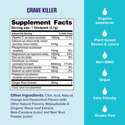 Ultima Replenisher Crave Killer Supplement, Tropical Fusion, 14 Stickpacks | Daily Zero Sugar Electrolyte Powder Hydration Packets with 6 Key Electrolytes & Chromax to Help Curb Cravings - Keto Friendly