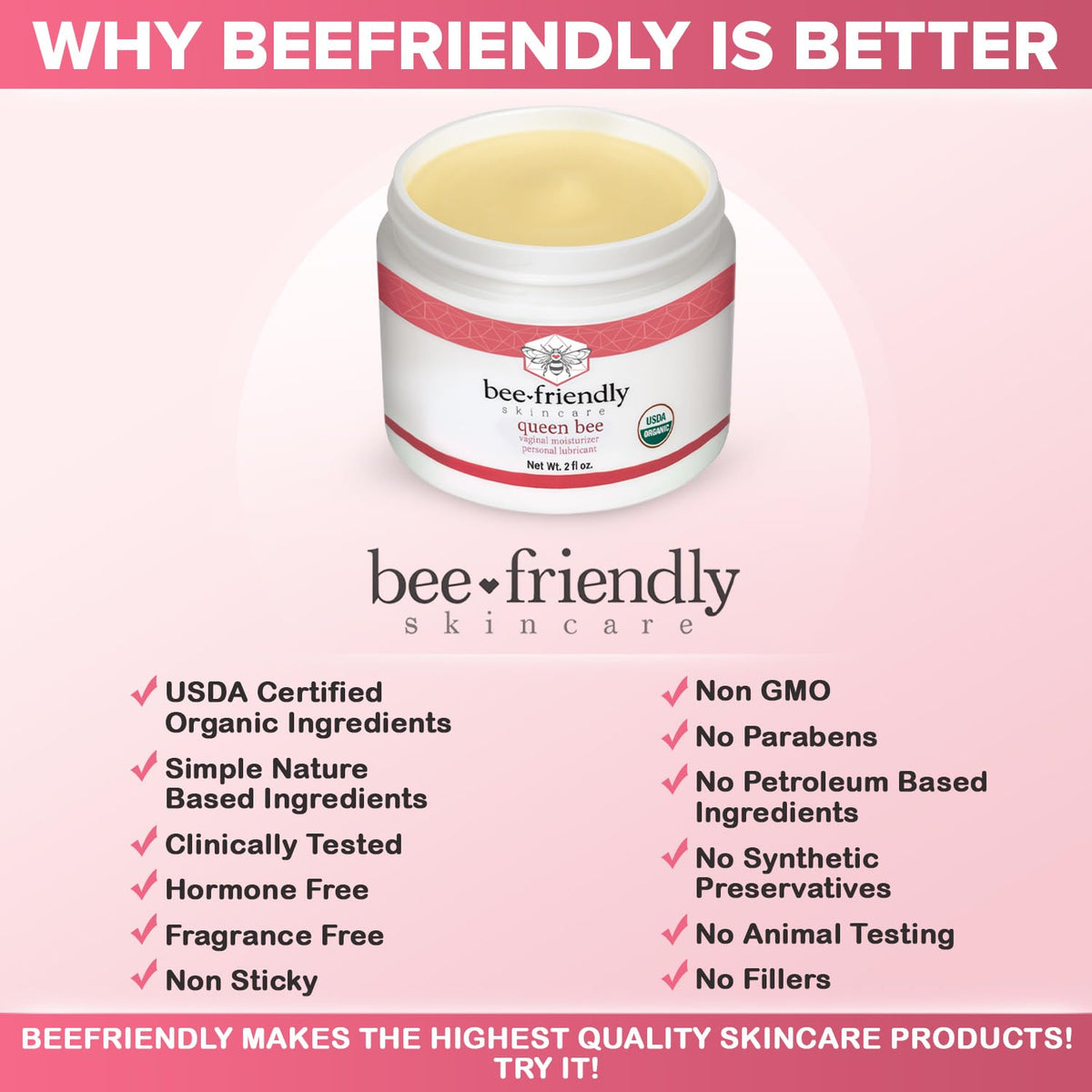 BeeFriendly Organic Vaginal Moisturizer, USDA Certified, Natural Vulva Cream For Dryness, Itching, Irritation, Redness, Chafing Of Vagina Due To Menopause & Thinning 2 oz BeeFriendly buy supplements Au