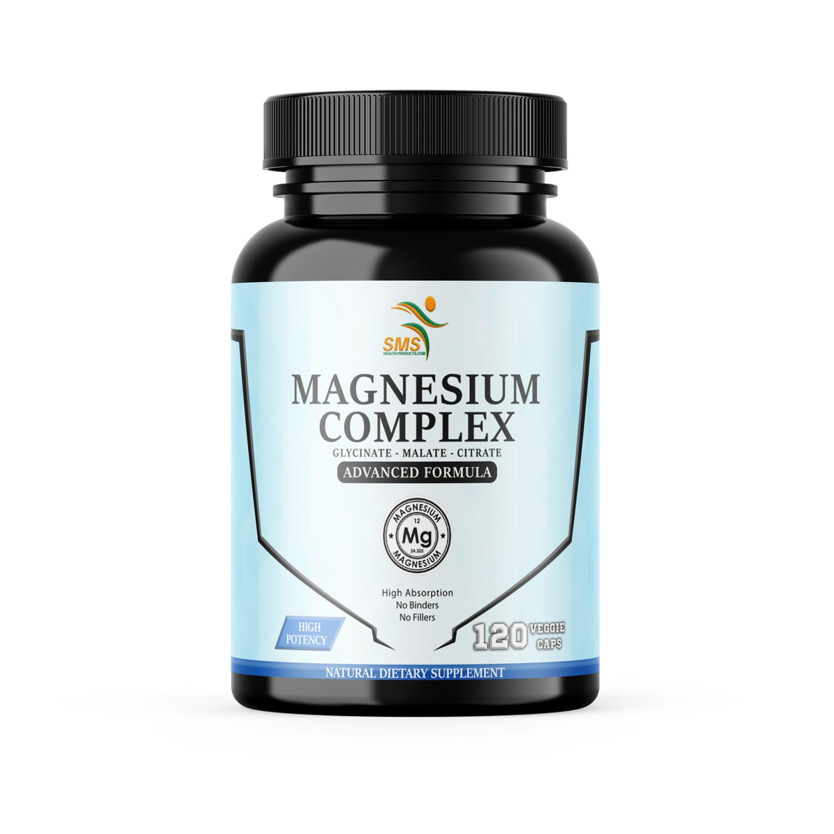 Supplement bottle labeled 'Magnesium Complex' on a white background
