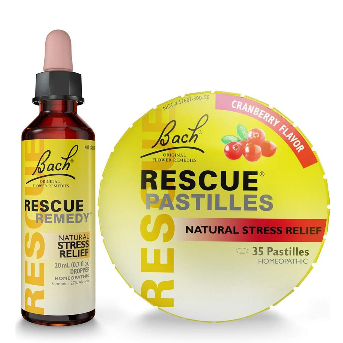 Bach RESCUE PASTILLES, Cranberry Flavor, 35 Count, and Bach 20mL Dropper, Natural Stress Relief, Homeopathic Flower Remedy, Vegetarian, Gluten and Sugar-Free, 35 Count