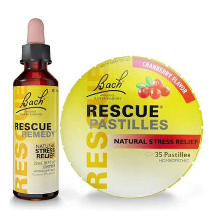 Bach RESCUE PASTILLES, Cranberry Flavor, 35 Count, and Bach 20mL Dropper, Natural Stress Relief, Homeopathic Flower Remedy, Vegetarian, Gluten and Sugar-Free, 35 Count