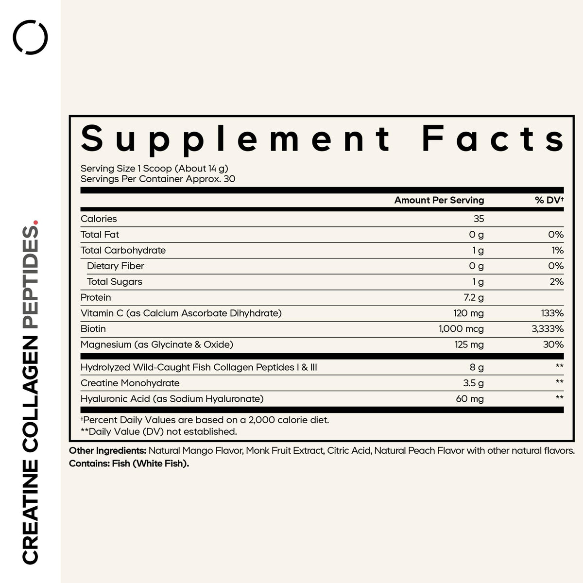 Codeage Creatine Collagen Peptides - Creatine Monohydrate Powder Supplement, Wild-Caught Marine Collagen, Biotin, Magnesium, Vitamin C, Hyaluronic Acid - Mango Flavored - Non-GMO - 15 Oz CodeageBuy Supplements Australia