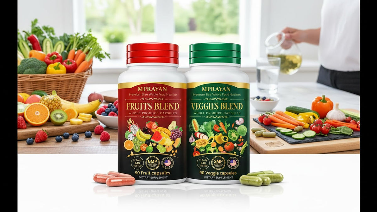MPRAYAN Fruits and Veggies Capsules - 90 Fruits + 90 Veggies - Whole Food Superfood Supplement - Daily Greens Vitamins & Minerals - Plant Based Nutrition - Vegan Non-GMO - 180 Capsules MPRAYAN buy supplements Au