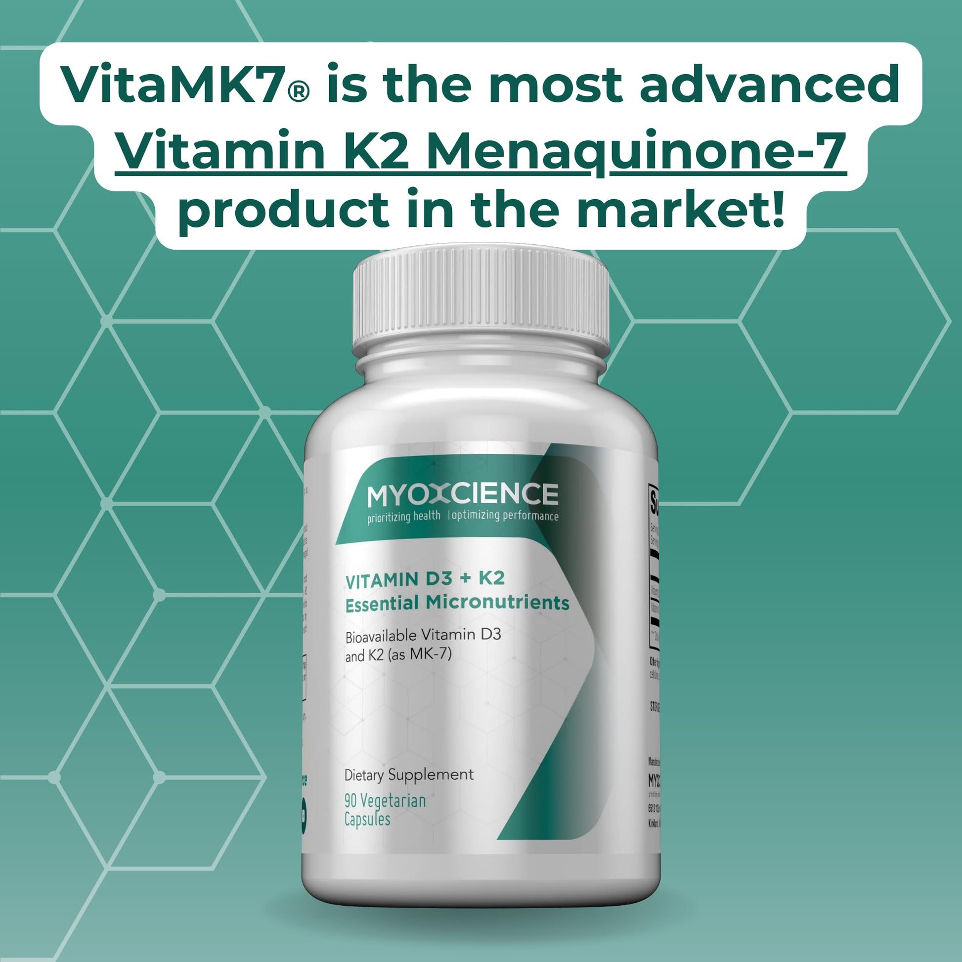 MYOXCIENCE Vitamin D3 + K2 Essential Micronutrients | Vitamin D3 5,000 IU | Vitamin K2 as MK-7 90 mcg (90 Vegetarian Capsules) MYOXCIENCE buy supplements Au