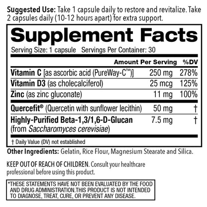 Juvenon AgeRenew Beta Glucan Anti Aging Immunity Support Supplement, Beta Glucan with Zinc Quercetin for Immune Defense Boost Juvenon buy supplements Au