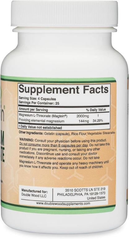 Magnesium L Threonate, Magtein - NSF Certified - Sleep and Cognitive Support – High Absorption