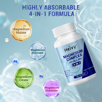 Heivy 4 in 1 Magnesium Complex with Zinc & Vitamin D3, 320mg Elemental Magnesium (Glycinate/Citrate/Gluconate/Malate), 120 Capsules (4 Months Supply), Vegan, Non-GMO, Gluten-Free, 3rd Party Tested Heivy buy supplements Au