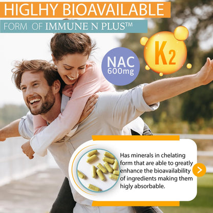 (60 Capsules), NAC 600mg, Quercetin 1,000mg, Vitamin C 500mg, Zinc 50mg, Vitamin D3 5,000iu, Selenium, Copper, Acerola, Ginger, Rutin, Citrus Bioflavonoids, Rose Hips, Echinacea, Immune N Plus 15 in 1 KAPPA NUTRITIONBuy Supplements Australia