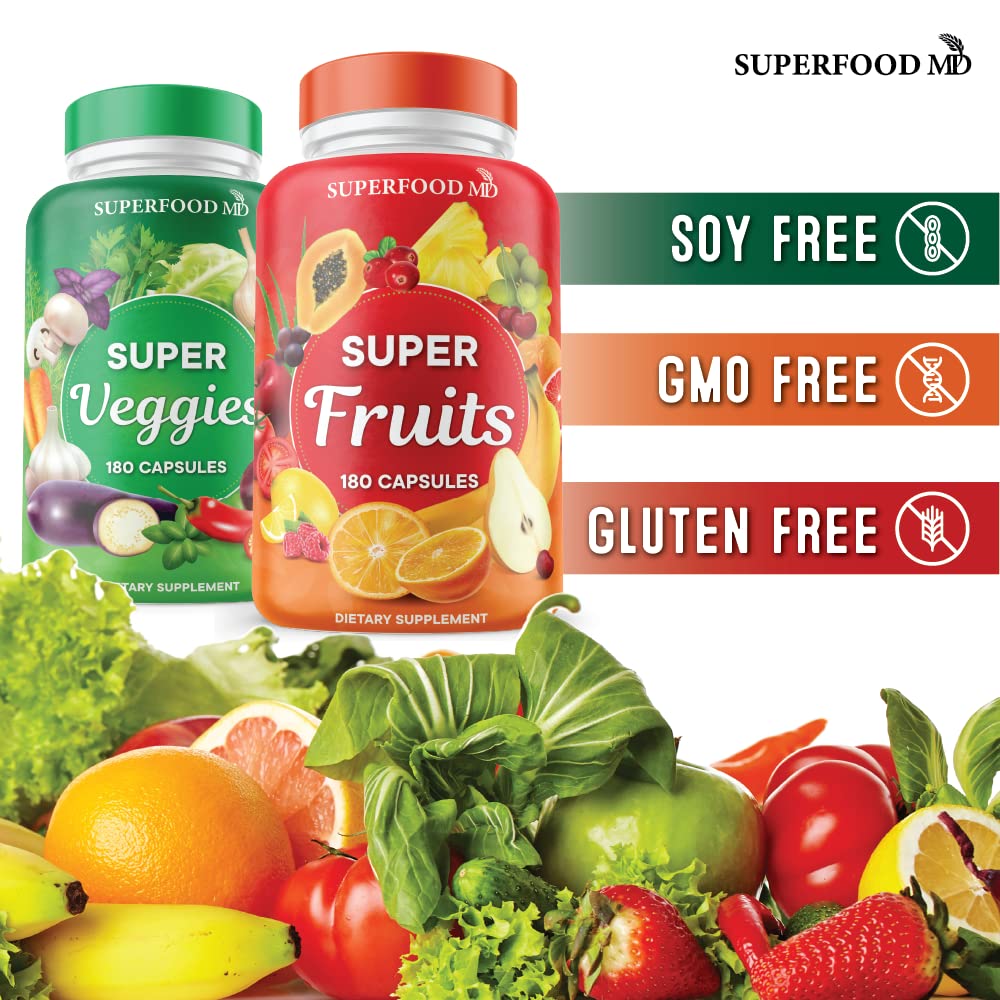 Superfood Fruit and Veggie Supplement - Fruit and Veggie Capsules 100% Whole Super Fruits and Super Vegetables Supplements & Vitamins, with Beta Carotene (720 Count (Pack of 4)) Superfood MDBuy Supplements Australia
