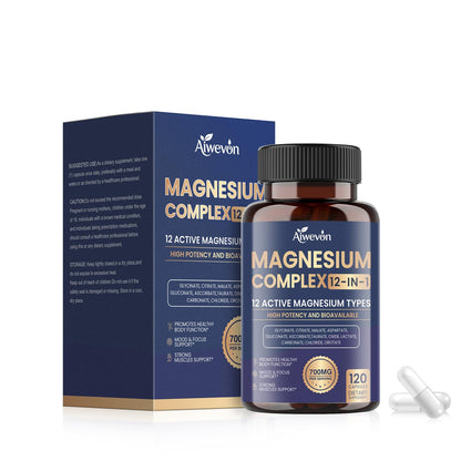 Ajwevon Magnesium Complex supplement bottle and packaging on a white background