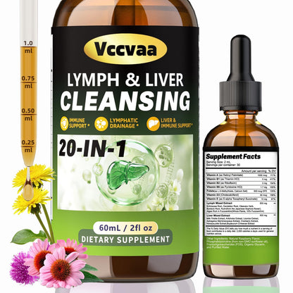 Vccvaa Lymph & Liver Cleanse - 20-in-1 Lymphatic Drainage & Liver Detox Supplement with Milk Thistle, Echinacea, Fucoxanthin - 60mL Liquid Formula for Immune & Digestive Support Vccvaa buy supplements Au