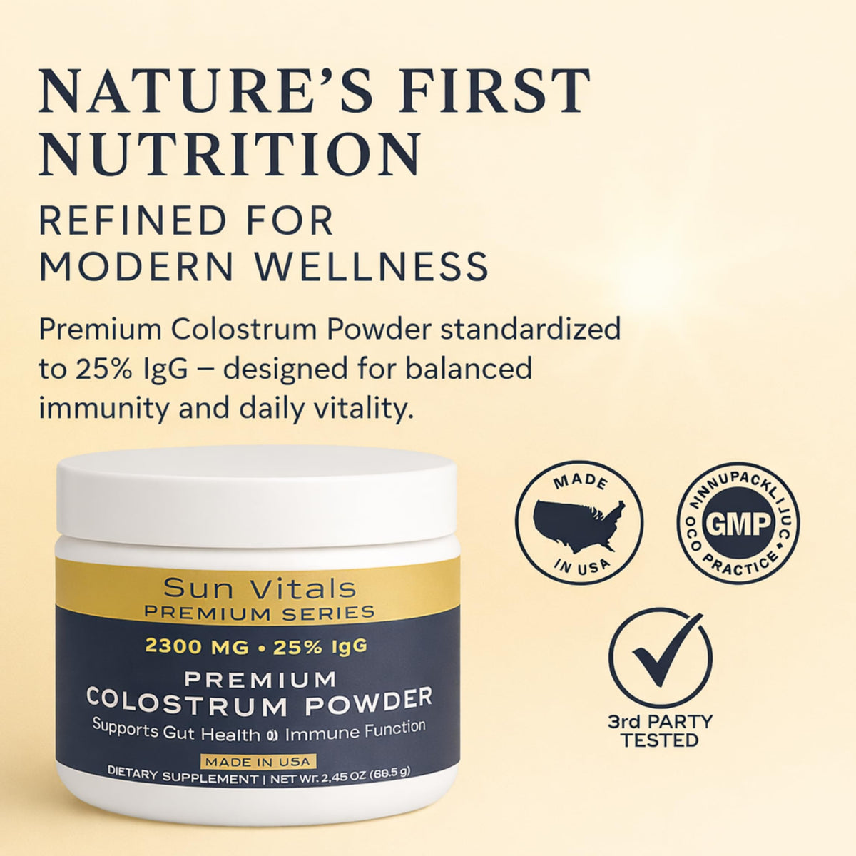 Sun Vitals Bovine Colostrum Powder 2300mg – 575mg IgG Per Serving | 25% IgG Standardized | Gut Health & Immune Support | No Fillers, No Capsules | GMP-Certified, 3rd Party Tested | 30 Servings Sun VitalsBuy Supplements Australia