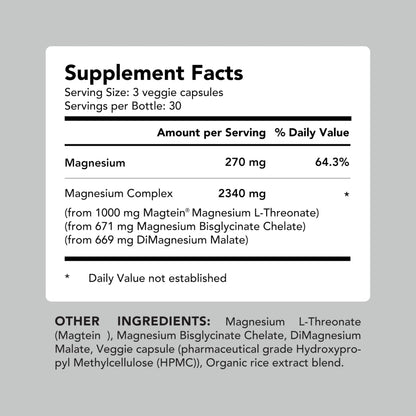 AMANDEAN Magtein Magnesium Complex. L-Threonate, Glycinate, Malate Triple Blend Chelated Magnesium Supplement. 90 Veggie Capsules. High Absorption Branded Ingredients. Brain Health, Sleep, Calm*. AMANDEAN buy supplements Au